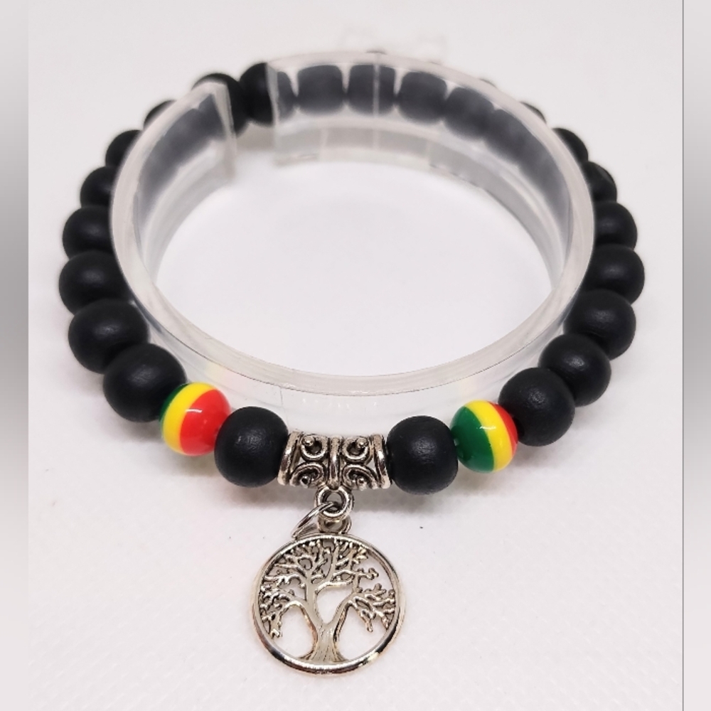 Men's Bracelet Beaded Tree Of‎ Life Black New F70